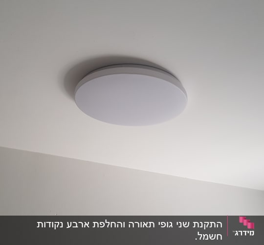 מנורת תקרה עגולה מותקנת על תקרה לבנה